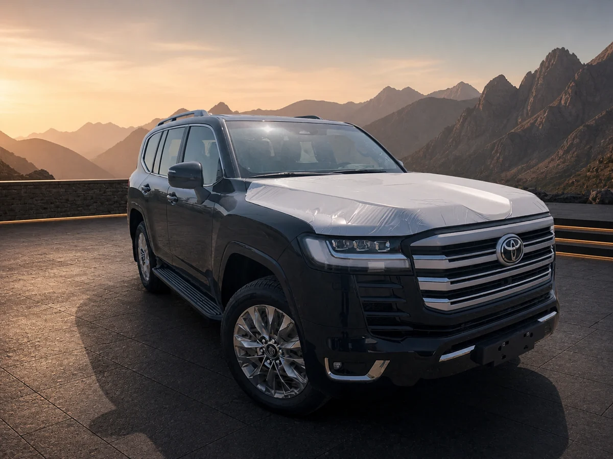 2026 Toyota Land Cruiser 300 ZX LHD front three-quarter view in a premium mountain environment