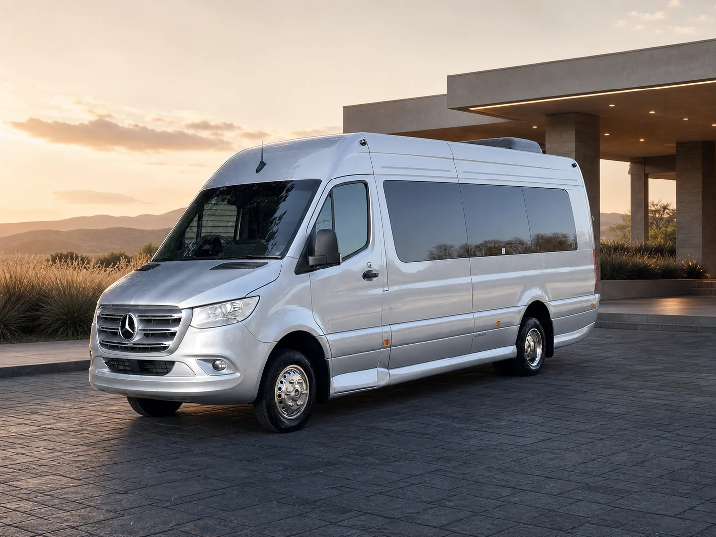 Silver Mercedes-Benz Sprinter Classic 22-seater exterior