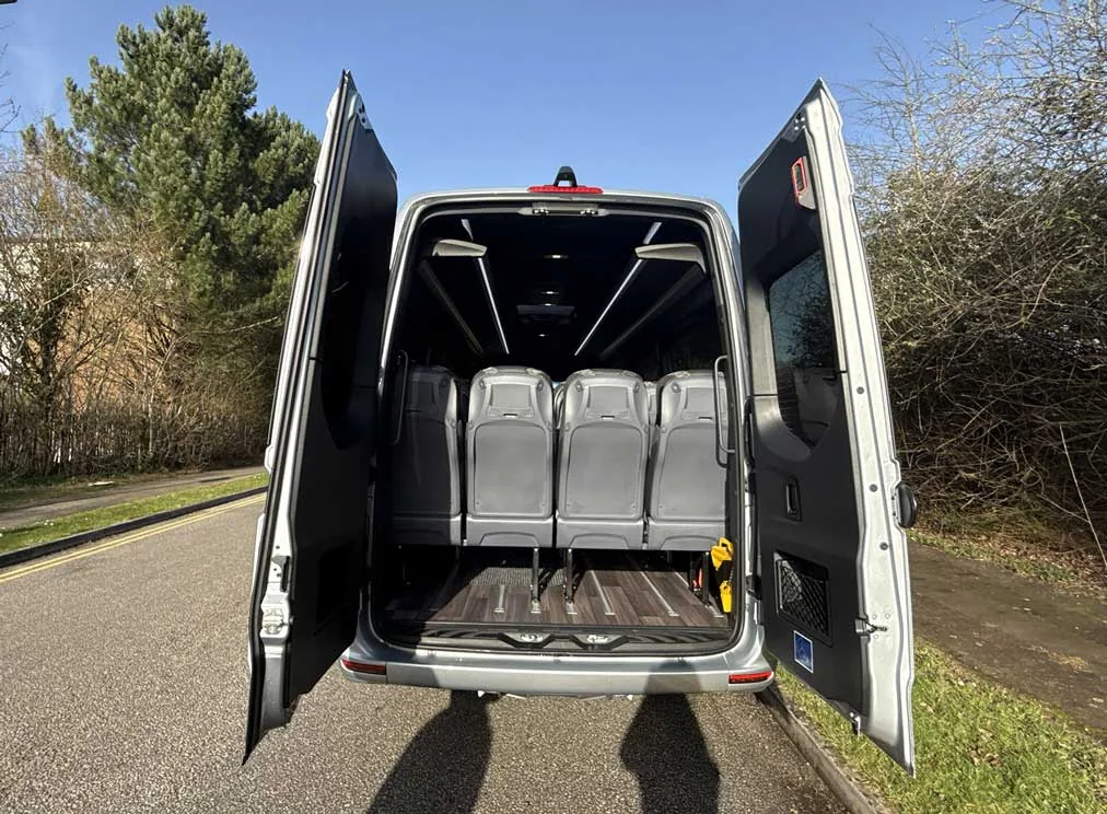 Open rear doors and flexible rear seating area of the Classic Sprinter
