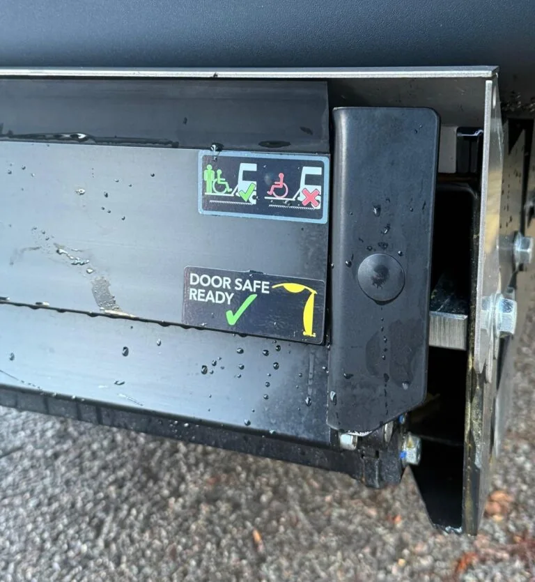 Wheelchair lift platform and safety surface detail