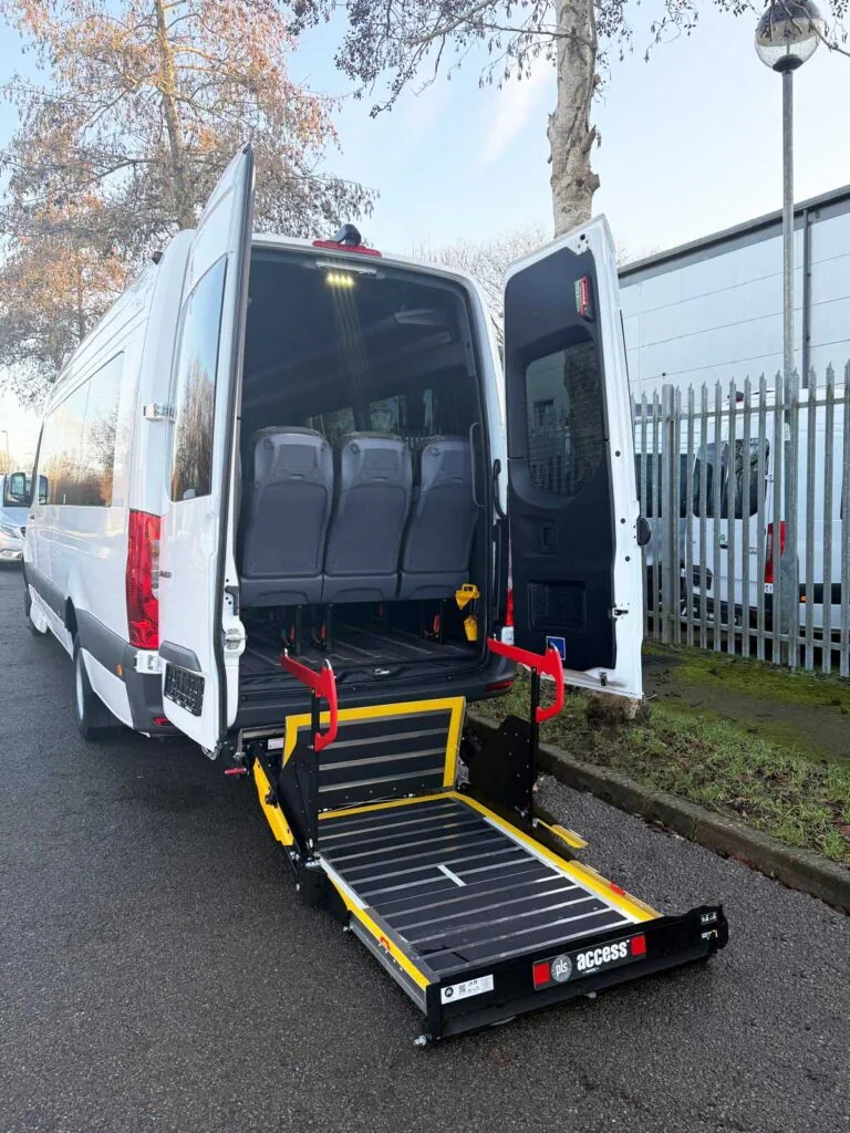 Rear PLS wheelchair lift deployed on the EVM Classic Accessible