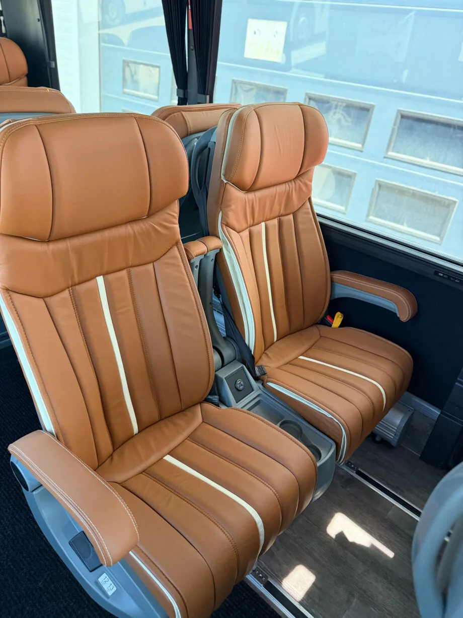 Reclining artificial-leather passenger seat detail