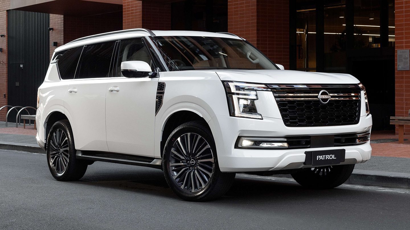 White all-new Nissan Patrol photographed in an Australian urban setting