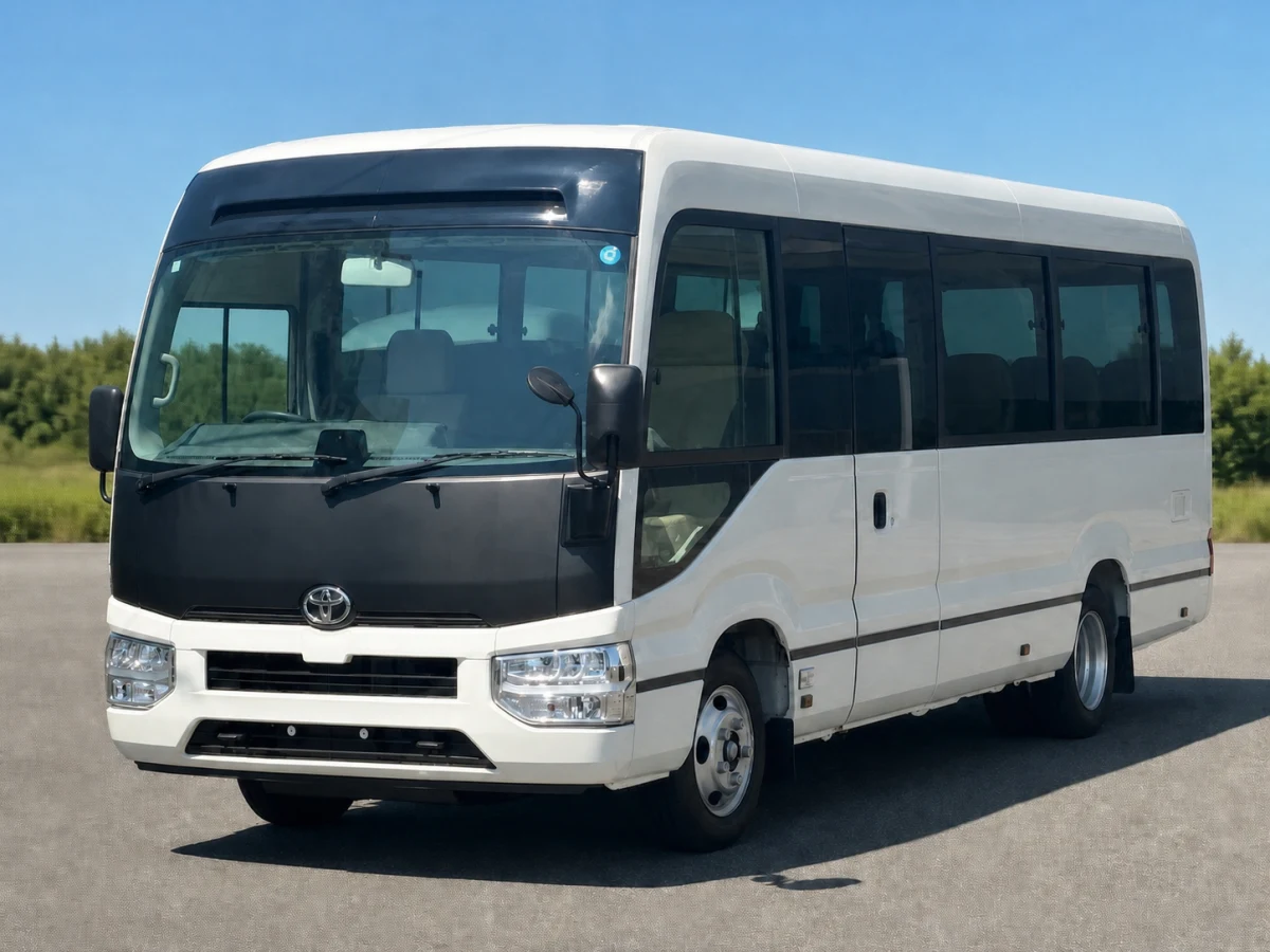 2026 Toyota Coaster Long / 25-Seater, Split Rear Doors & Automatic Swing Door JDM for export from Japan